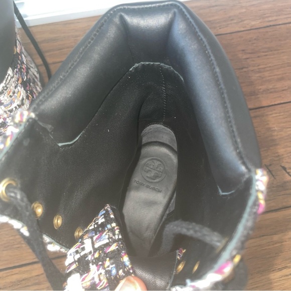 Tory Burch boots tweed booties black boots fall chunky boot lace up combat boot - Picture 7 of 15